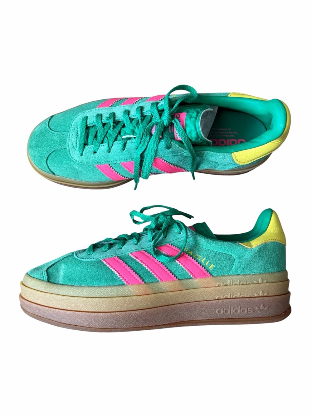 Adidas Originals Gazelle Bold Triple Sole NWOB women’s 8.5 green pink stripe
